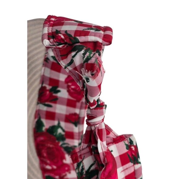 Women's - Betsey Johnson Straw Checked Rose Sun Visor Hat - Picture 5 of 7